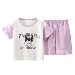 女童宽松短袖 新款 短裤 花边薄款 儿童睡衣套装 家居服童装 纯棉夏季
