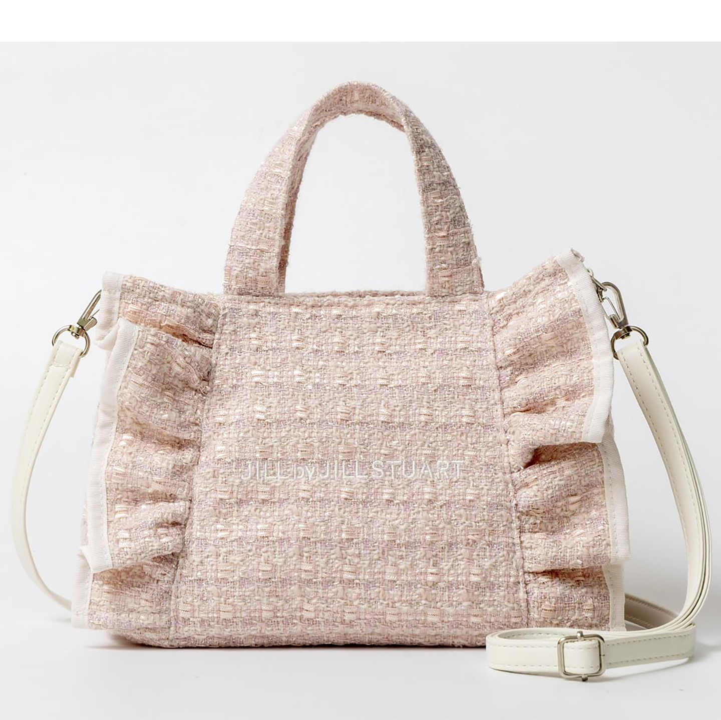 日本杂志款 秋冬新品 粉色粗花呢 小香风 迷你荷叶边手提单肩包女