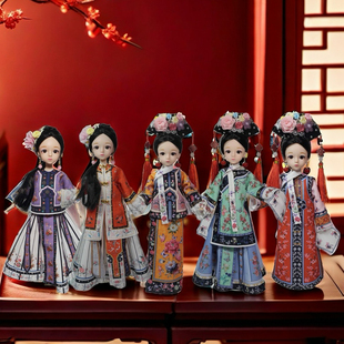 国潮汉服清朝贵妃格格旗装 设计手工DIY娃娃玩具材料包 儿童服装
