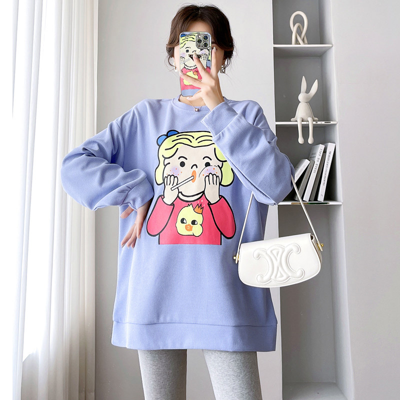 출산 가을 의류 세트 패션 2024 새로운 봄 가을 탑 여성 스웨터 중간 길이 대형 나들이 투피스 세트