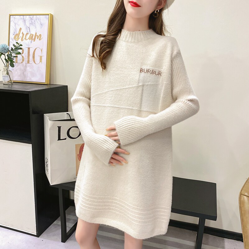 출산 스웨터 중간 길이 가을 겨울 모조 밍크 벨벳 아우터 드레스 유행 엄마 느슨한 두꺼운 탑 바닥 셔츠