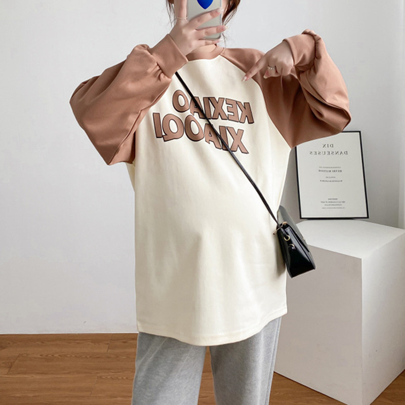 출산 가을 탑 2024 패션 새로운 긴팔 코튼 티셔츠 바닥 셔츠 느슨한 대형 봄 가을 운동복