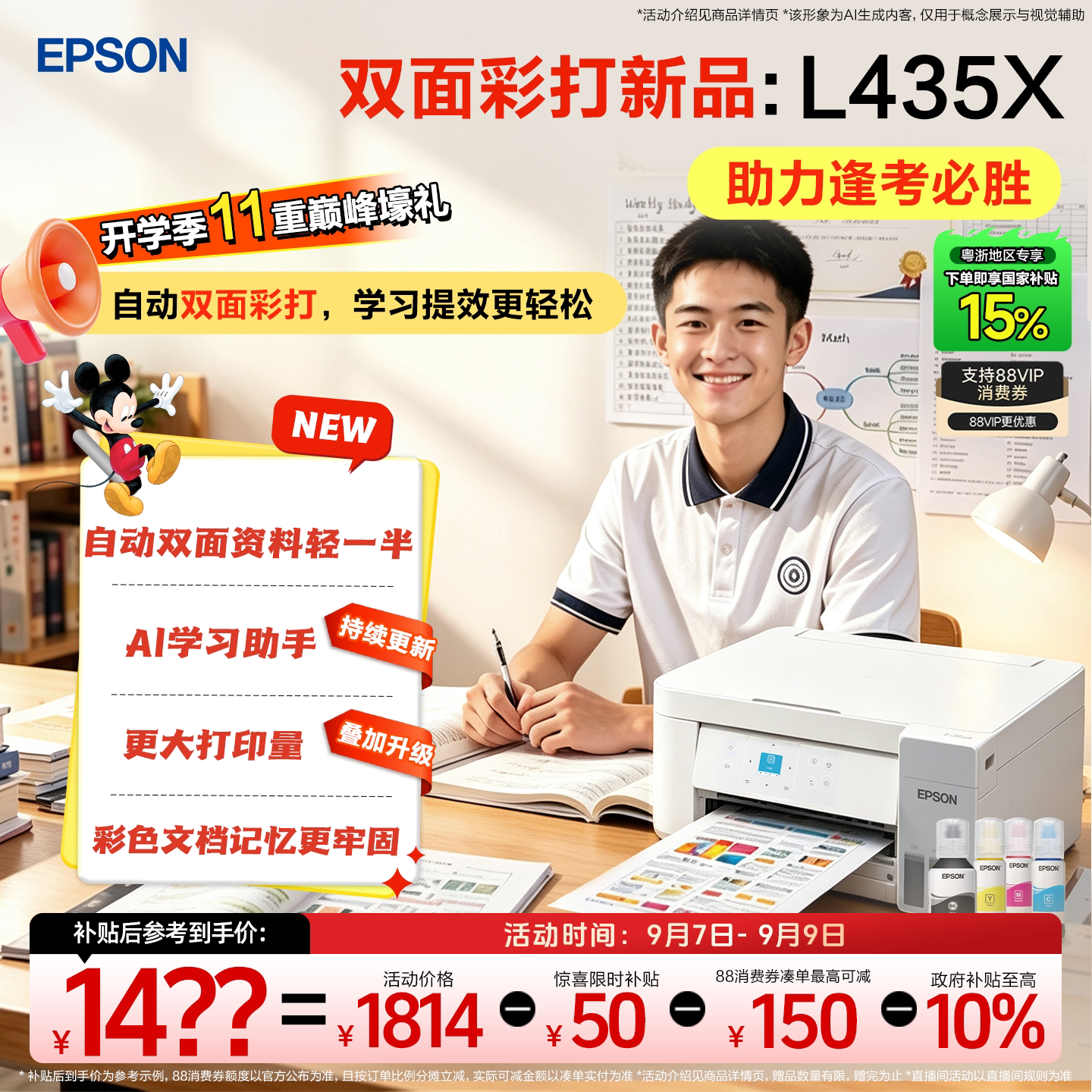 【粤浙专享 政府补贴15%】爱普生L4266/4268/435X墨仓式打印机无线多功能喷墨一体复印扫描照片自动双面学生