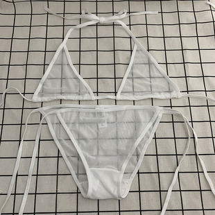 超性感火辣内衣内裤套装透明奶罩薄款情绪系带文胸诱惑透视女士