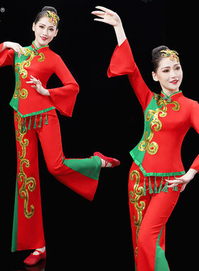中老年扇子舞演出服广场舞广场舞