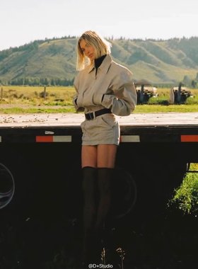 翻领欧美魅力个性布兰妮辣妹时髦工装风短款夹克外套迷你短裙套装