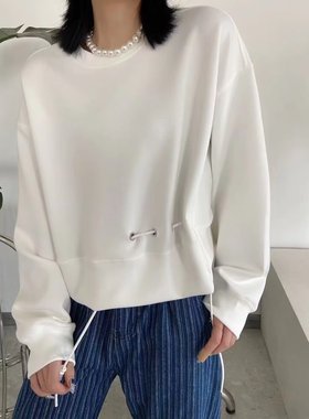 ins新款原创设计空气层卫衣圆领短款抽绳宽松时尚套头上衣现货发