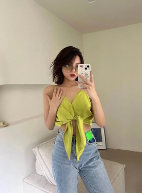 新泫雅风法式吊带背心短款夏季性内搭感辣妹裹胸外穿抹胸美背上衣