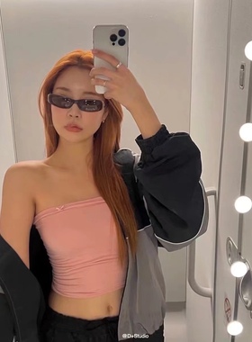 简约纯欲风楼露背抹胸多色短款蝴蝶结女外穿无肩带裹胸修身内搭