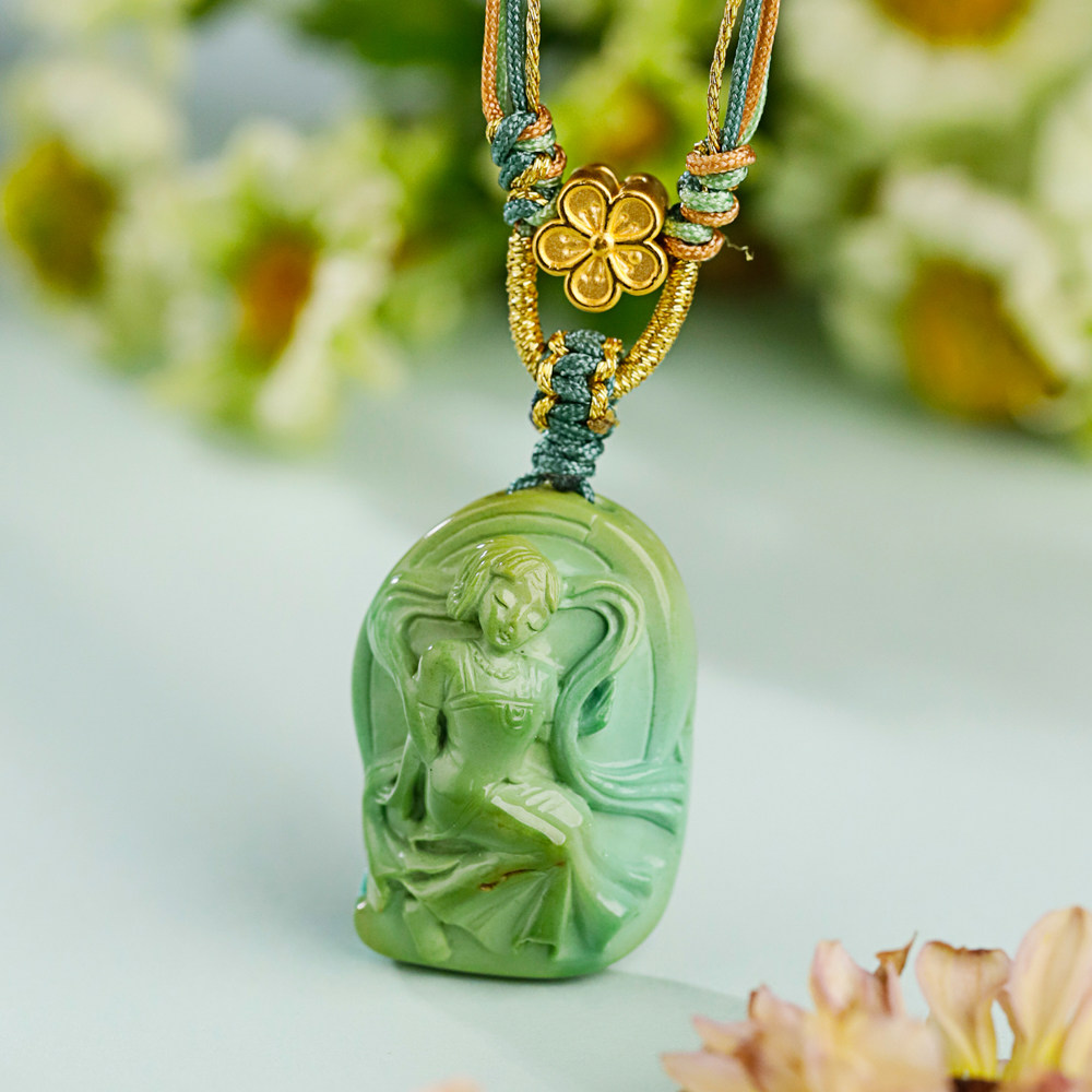 歌舞平生丨将军绿绿松石吊坠项链!高瓷高色苏工雕 仙气翩翩24k金