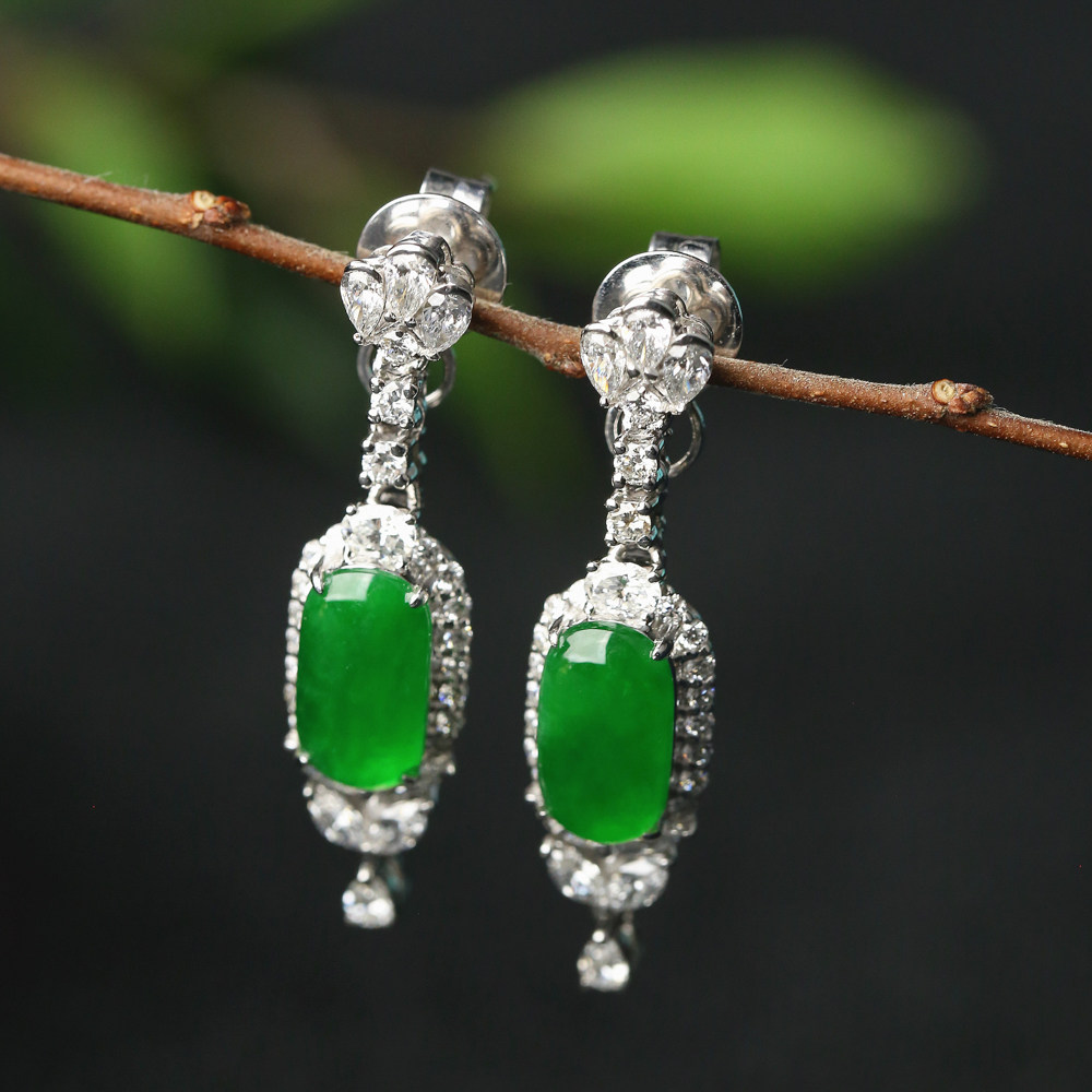 寻玉.高级大方糖!10万 既视感!冰种帝王绿天然翡翠耳坠 17