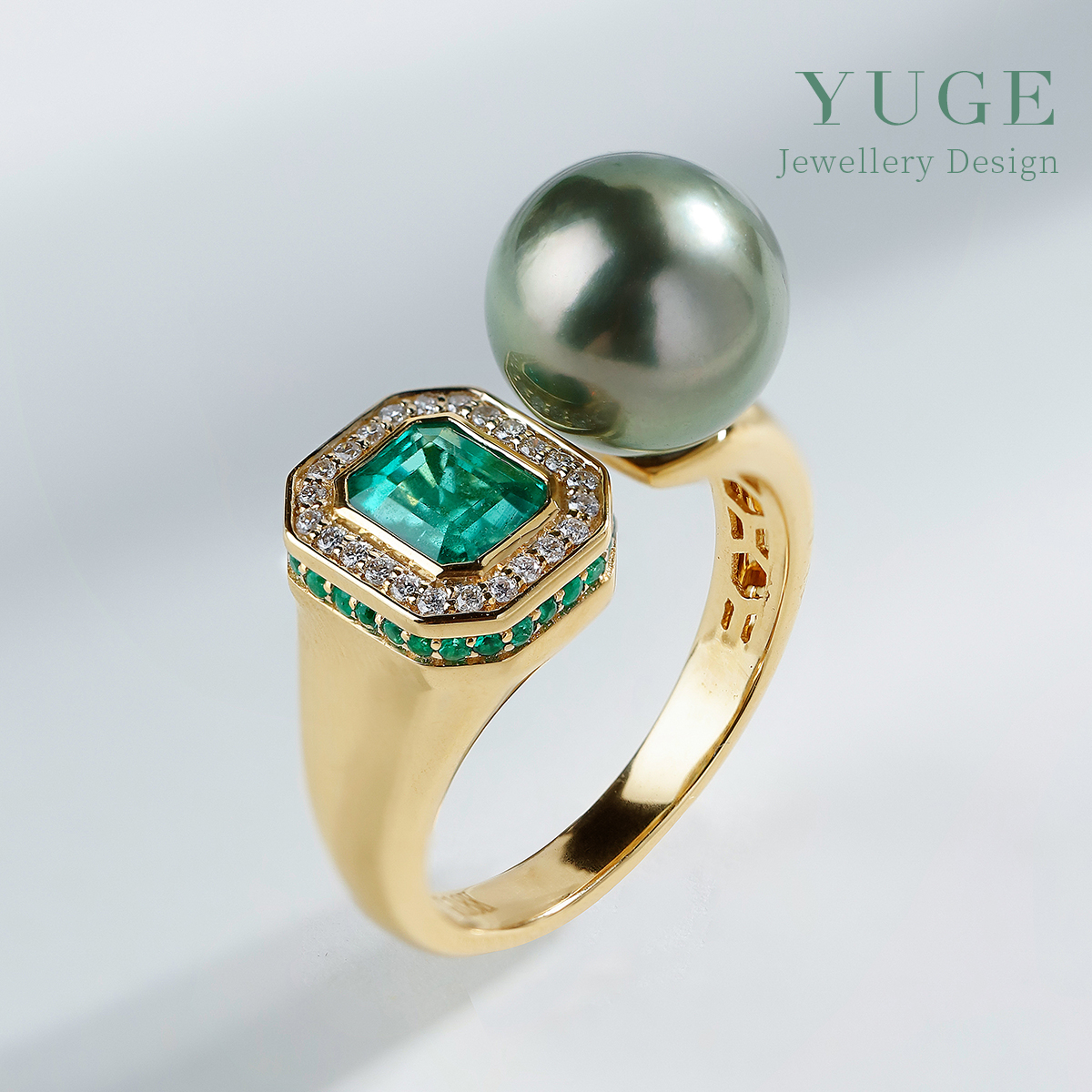 1.62克拉无油赞比亚祖母绿玻璃体 大溪地珍珠戒指 财禄方至皆令圆