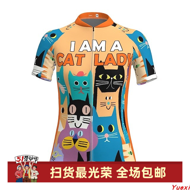 2021新款可爱猫自行车服山地车单车服短袖上衣夏季骑行服女款薄款 自行车/骑行装备/零配件 骑行服 原图主图