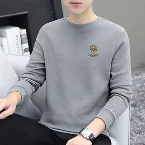重磅华夫格卫衣男士长袖t恤圆领上衣秋冬季新款ins潮流加绒打底衫