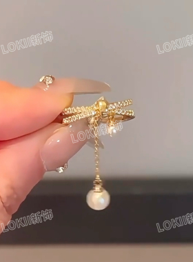 真金电镀锆石珍珠流苏开口食指戒