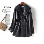 海宁皮衣外套女中长款 绵羊皮风衣 黑色收腰显瘦气质真皮春秋新款