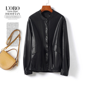 真皮皮衣女士短款 海宁绵羊皮外套 黑色圆领休闲百搭皮夹克春秋新款