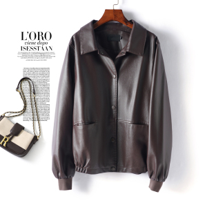 外套2025秋冬新款 宽松加大码 海宁真皮夹克 翻领时尚 绵羊皮衣女短款