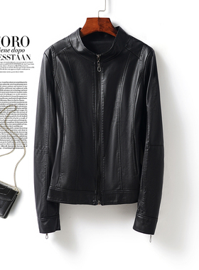 皮夹克女真皮外套短款立领黑色修身显瘦绵羊皮海宁春秋新款女皮衣