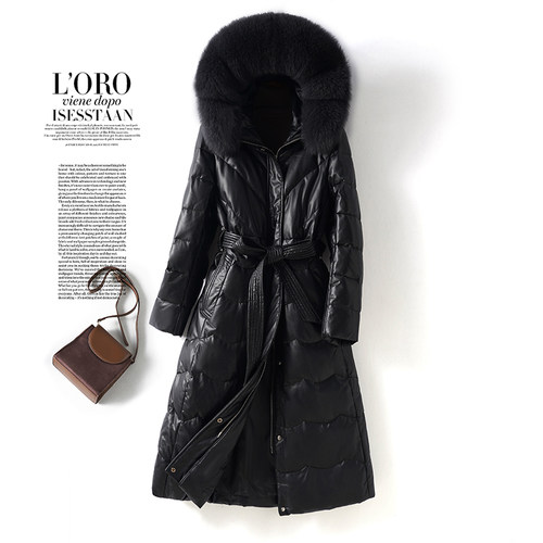 皮衣羽绒服中长狐狸毛领收腰气质