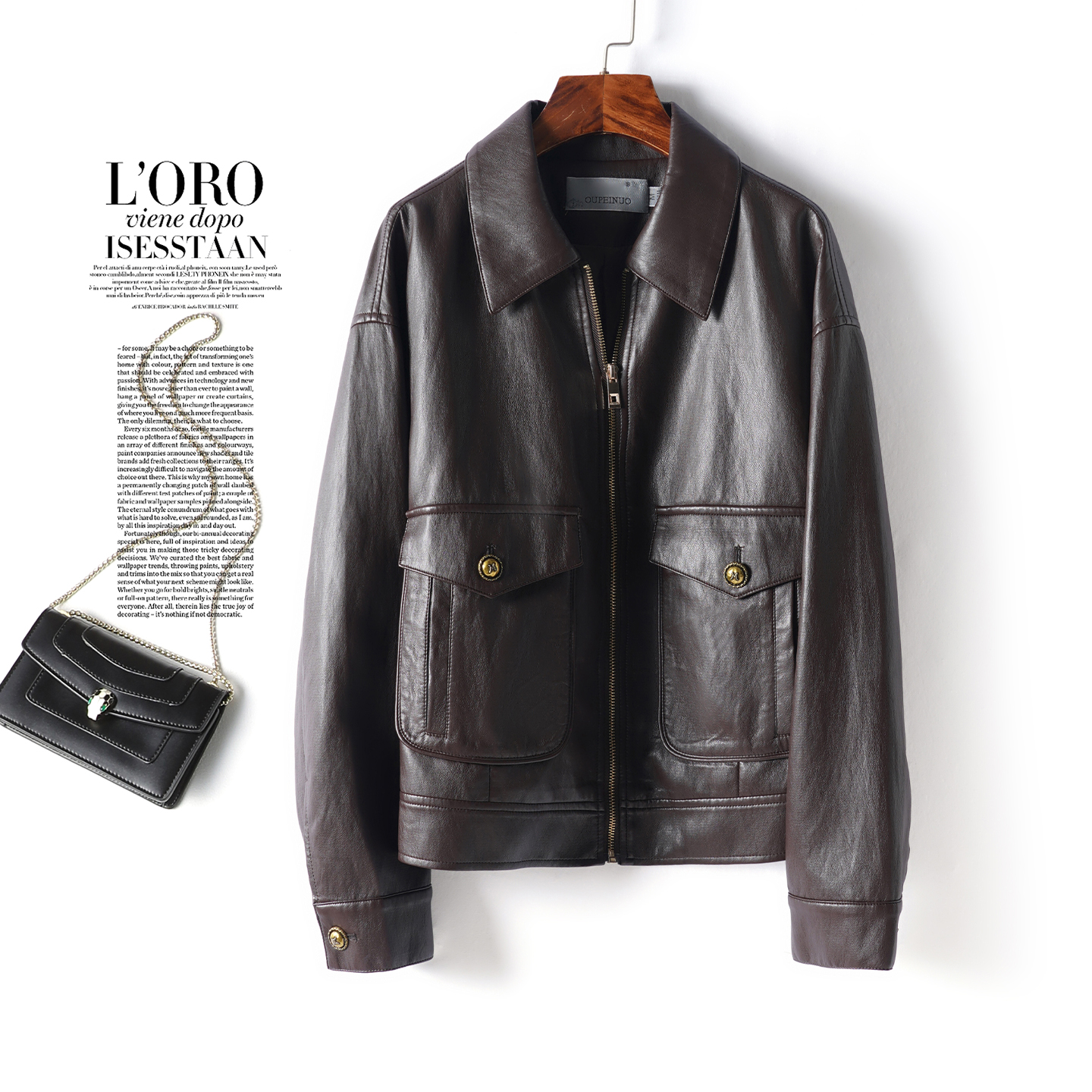 真皮夹克女短款翻领休闲复古皮衣