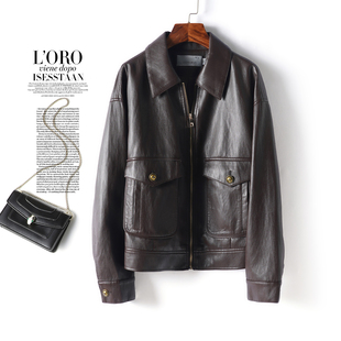 真皮夹克女短款 海宁皮衣 翻领拉链休闲复古绵羊皮外套2026春秋新款