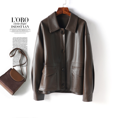 绵羊皮衣女常规休闲宽松真皮外套