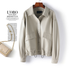 海宁真皮衣女常规翻领时尚宽松休闲皮夹克2025秋冬新款绵羊皮外套