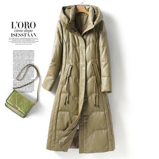 皮衣女真皮外套中长款连帽修身气质加厚90白鸭绒冬新款绵羊皮羽绒