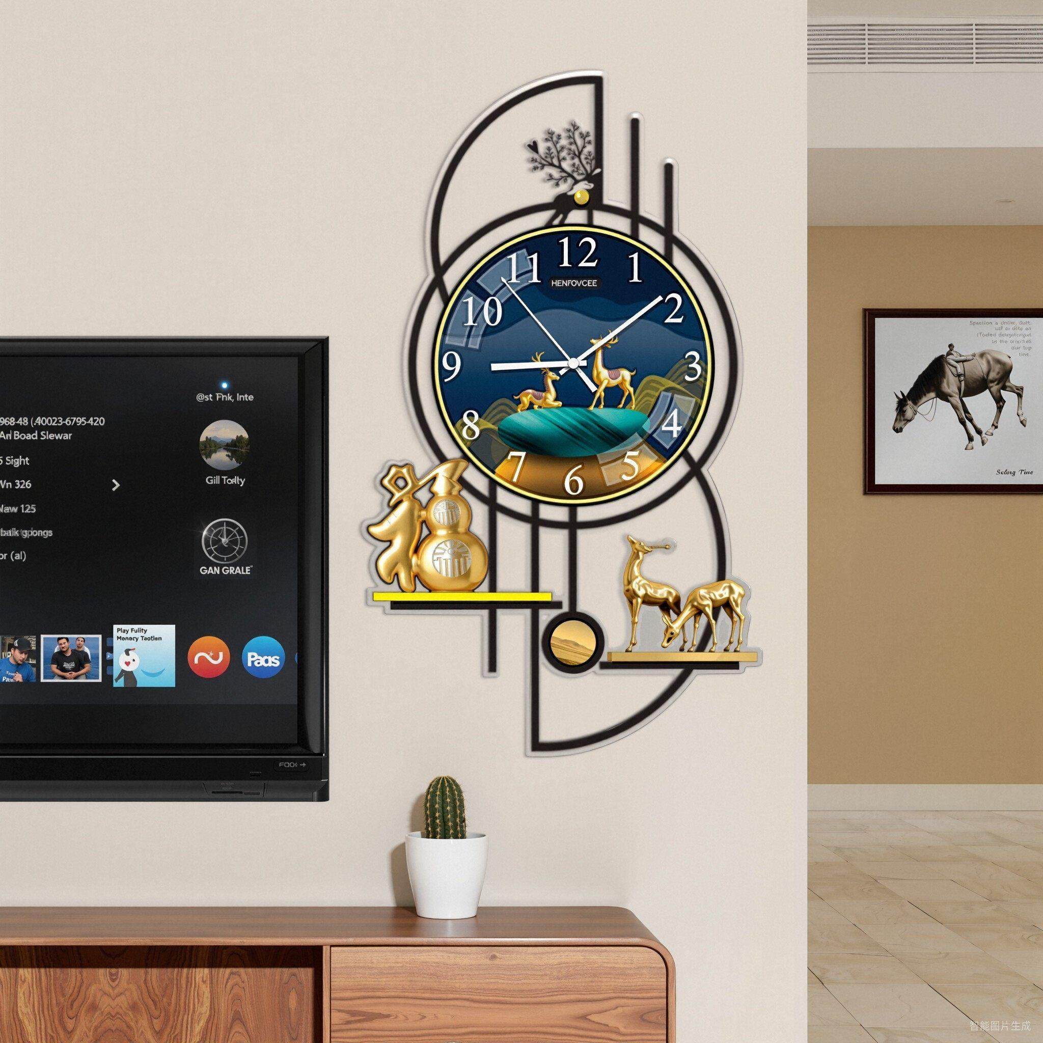 福禄挂钟客厅钟表2025新款现代简约创意时钟壁灯艺术高级感表挂墙,家居饰品,挂钟,淘宝优惠券,粉丝福利购,淘宝优惠卷
