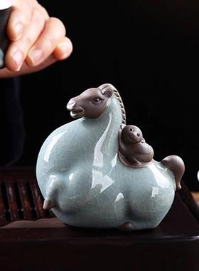 哥窑十二生肖马上封侯有钱陶瓷摆饰到成功家居吉祥物装饰茶宠招财
