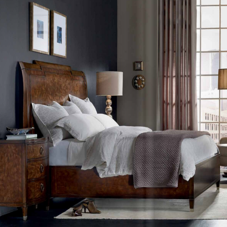 原装进口正版现货美式传统简约褐色实木框架精美木皮饰面大雪橇床