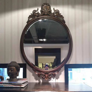 正版现货欧式法式经典咖色桃花心木实木框架手工雕花装饰挂镜