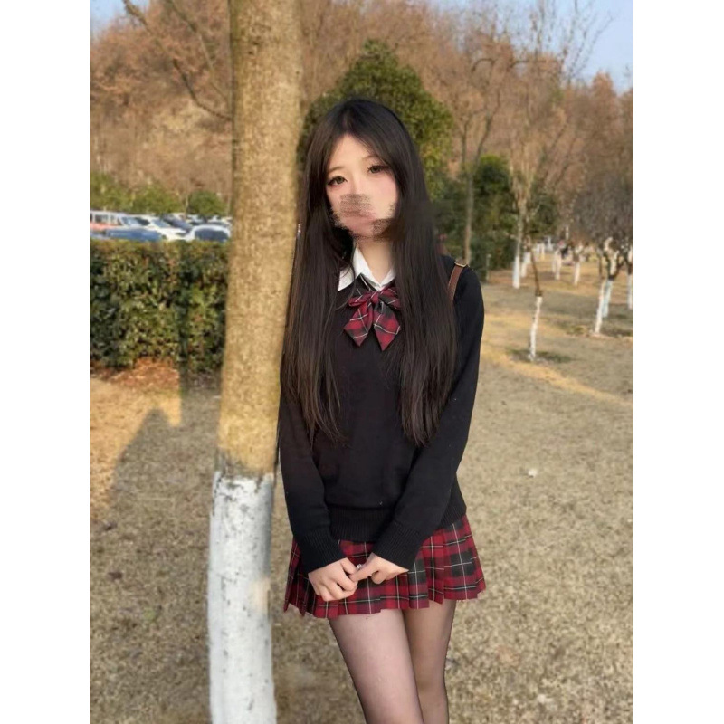 jk制服女叠穿长袖套头毛衣日系学院风校供针织V领气质针织衫外套
