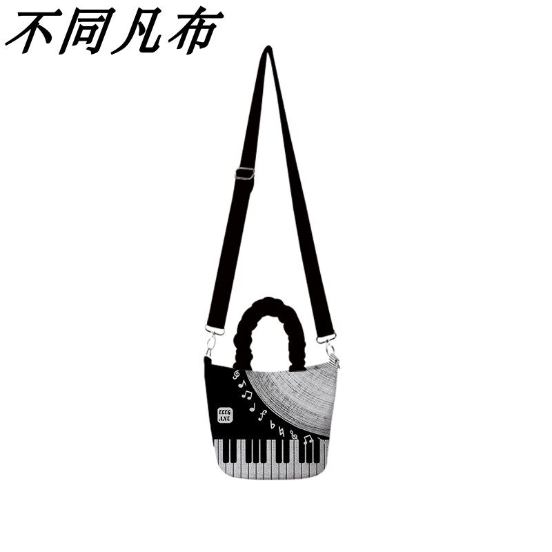 钢琴键盘音乐新款斜挎包包女文艺布袋水桶包上班通勤手提袋定制