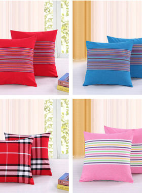 加厚老粗布抱枕套不含芯正方形沙发靠垫腰枕床头靠背汽车靠枕