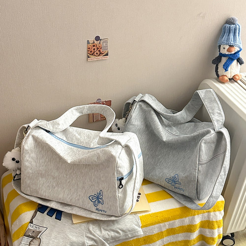 蝴蝶刺绣帆布大容量轻便单肩女包