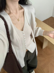 韩系温柔风针织开衫外套女新款初秋设计感小众宽松显瘦上衣两件套