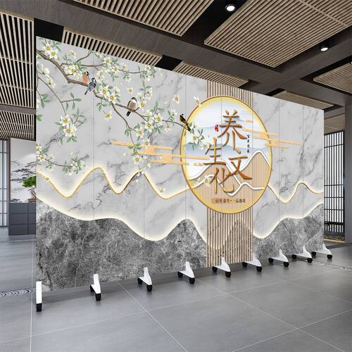 屏风隔断办公室头疗养生馆美容院遮挡隔板客厅仿古中式移动折叠