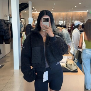 加拿大正品代购ALO羊羔毛纯色菱形夹棉绒毛保暖夹克拉链棉服外套