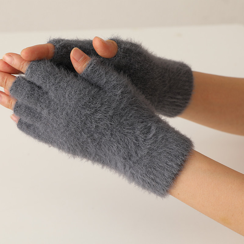 仿貂绒手套秋冬保暖半指手套毛线针织露指学生写字打字触摸屏手套,服饰配件/皮带/帽子/围巾,手套,淘宝优惠券,粉丝福利购,淘宝优惠卷