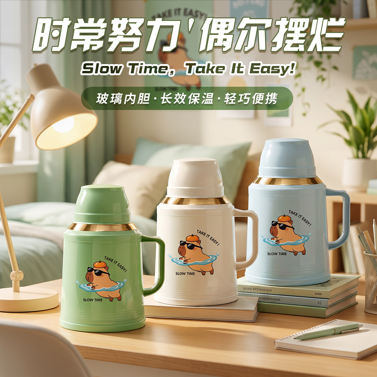 新款卡皮巴拉大容量暖水壶保温家用宿舍暖水瓶热水壶便携保温水壶
