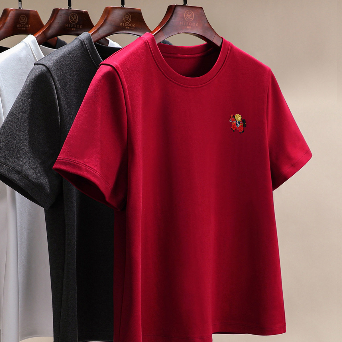 2025早春新款韩系小马刺绣圆领短袖T恤女半袖打底衫巨好看的上衣