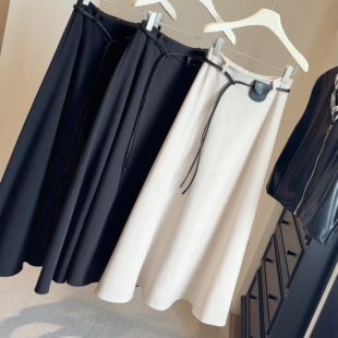 2025秋冬装新款高腰毛呢半身裙女法式高级感宽松a字垂感中长裙子