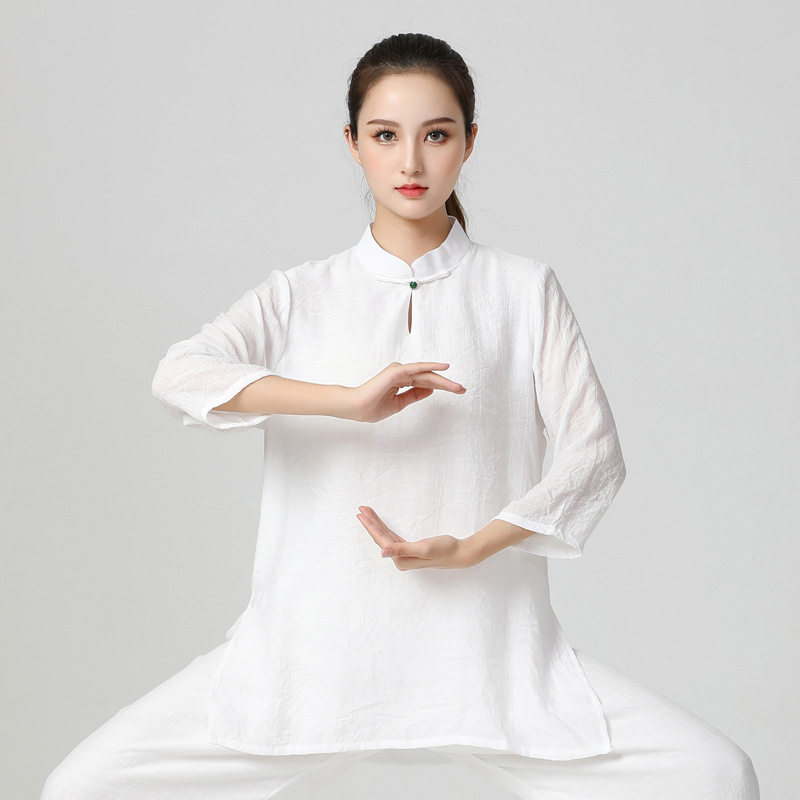 2026春夏女装瑜伽套装透气七分袖中式盘扣武术太极上衣+裤子套装