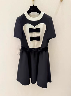 25年新款 复古拼接轻奢蝴蝶结连衣裙高腰连衣裙