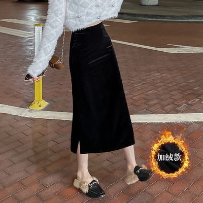加绒加厚金丝绒半身裙女小个子裙