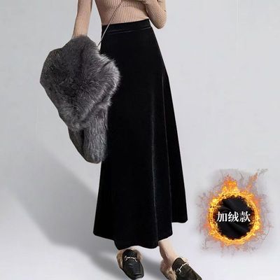 加绒加厚金丝绒半身裙女秋冬季