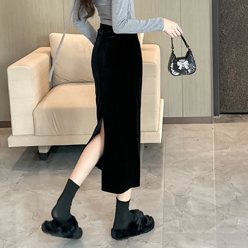 金丝绒半身裙包臀中长裙女秋冬
