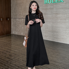 黑色连衣裙女春夏2025新款宽松垂感直筒裙气质显瘦长裙长款小黑裙